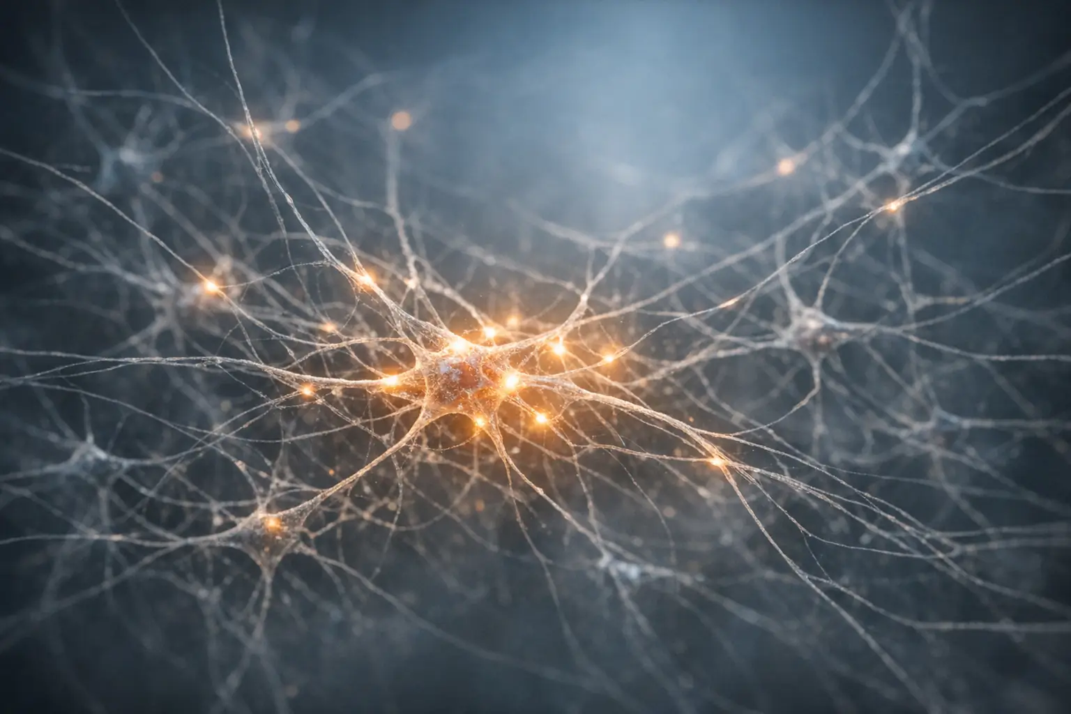 Abstract neural pathways illuminated against a dark background, representing the brain rebuilding itself